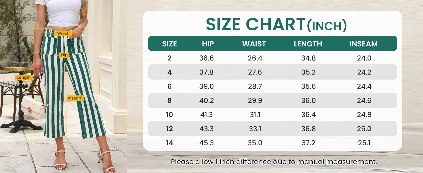 Aswulk Womens Cropped Striped Jeans Casual High Waisted Stretchy Straight Leg Denim Pants with Pockets