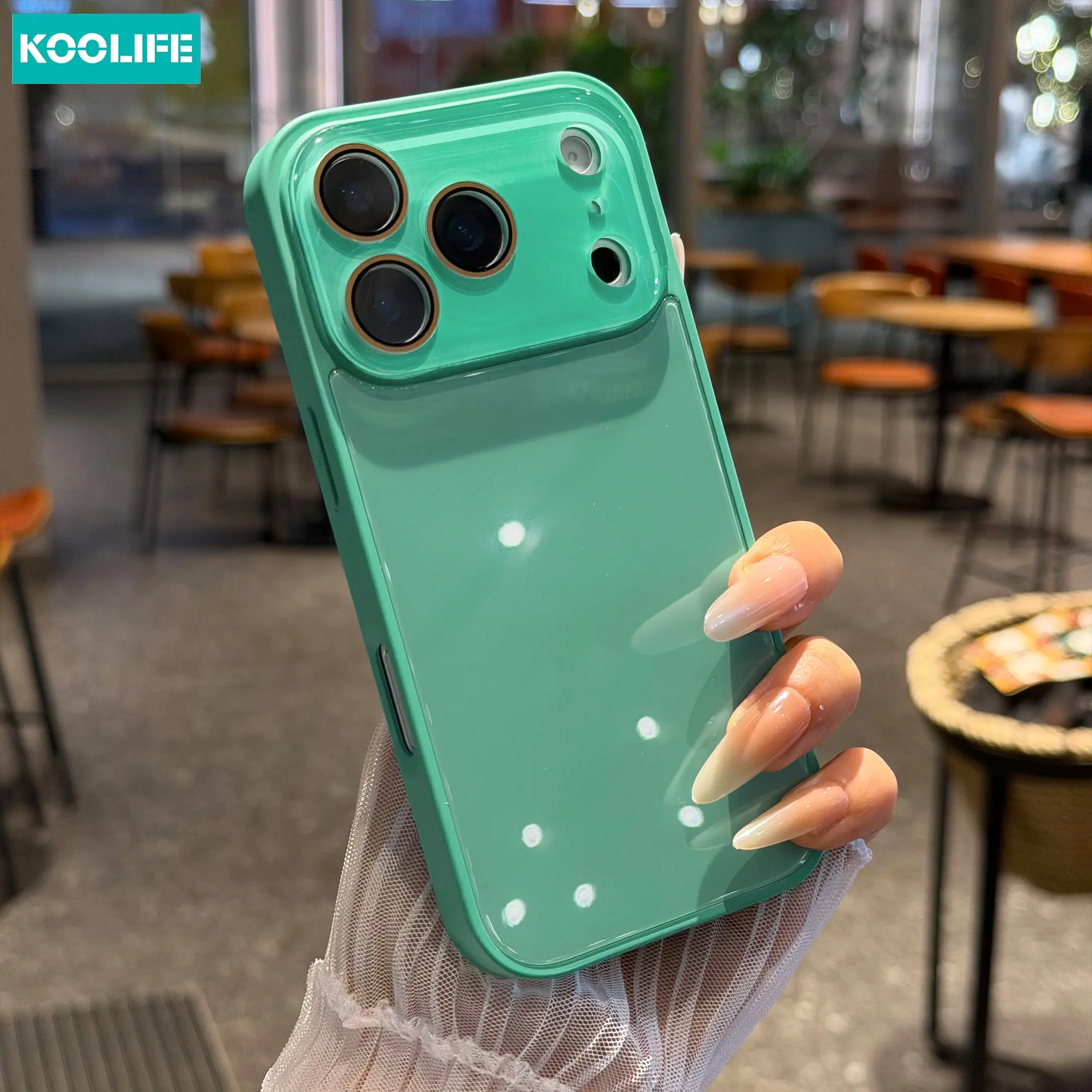 KOOLIFE Solid Color Glossy Glass Smartphone Case, Protective Cellphone Shell, Full Lens Coverage Shockproof Hard Shell, Anti-Scratch & Anti-Fingerprint, Compatible with iPhone 17/17 Pro/17 Pro Max/16/15/14/13/12/11, Minimalist Aesthetic Phone Accessory