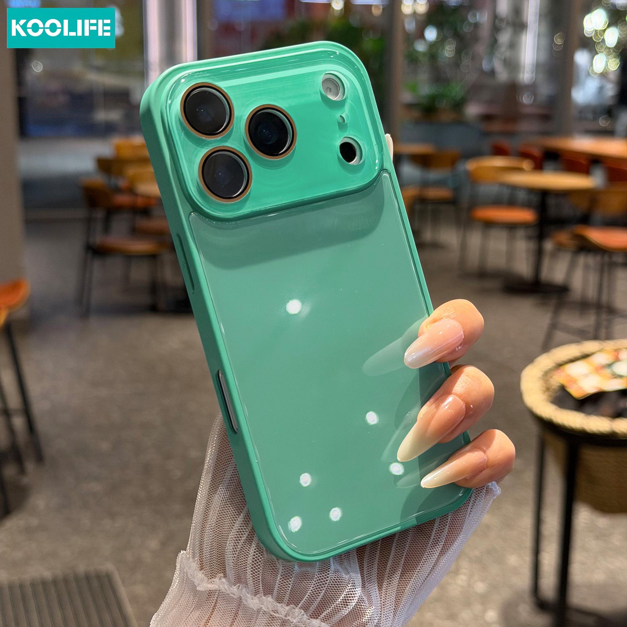 KOOLIFE Solid Color Glossy Glass Smartphone Case, Protective Cellphone Shell, Full Lens Coverage Shockproof Hard Shell, Anti-Scratch & Anti-Fingerprint, Compatible with iPhone 17/17 Pro/17 Pro Max/16/15/14/13/12/11, Minimalist Aesthetic Phone Accessory