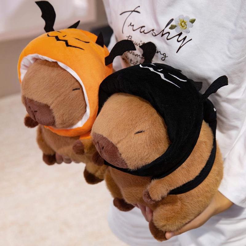 Cute Capybara Plush Toy with Pumpkin Bat Headband - Soft Anime Stuffed animal, Halloween Costume, Birthday/Christmas/Valentine's Gift for Animal Lovers & Anime Fans - Brown-Eyed expression