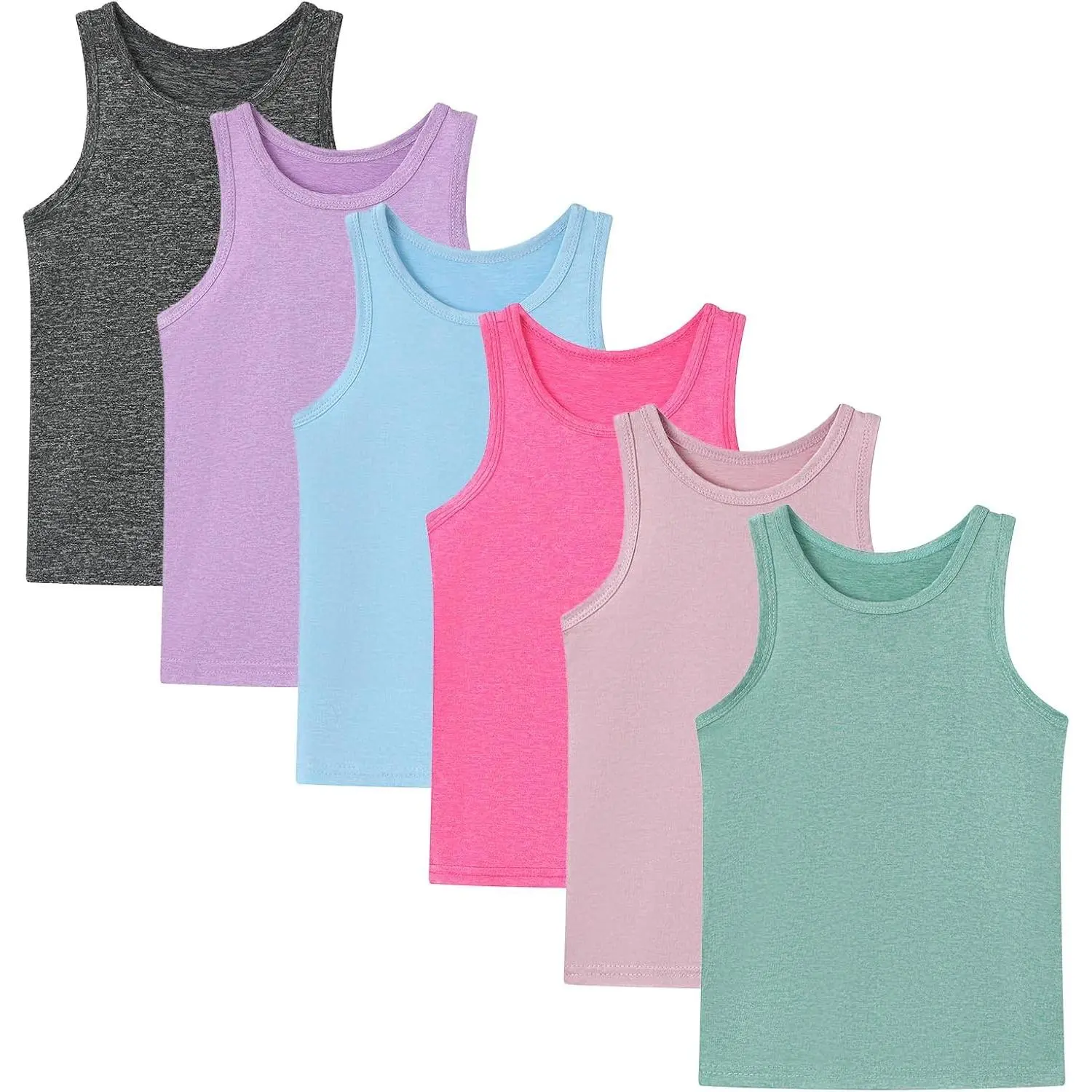 6 Pack Girls Tank Top Kids Active Quick Dry Moisture Wicking Shirts