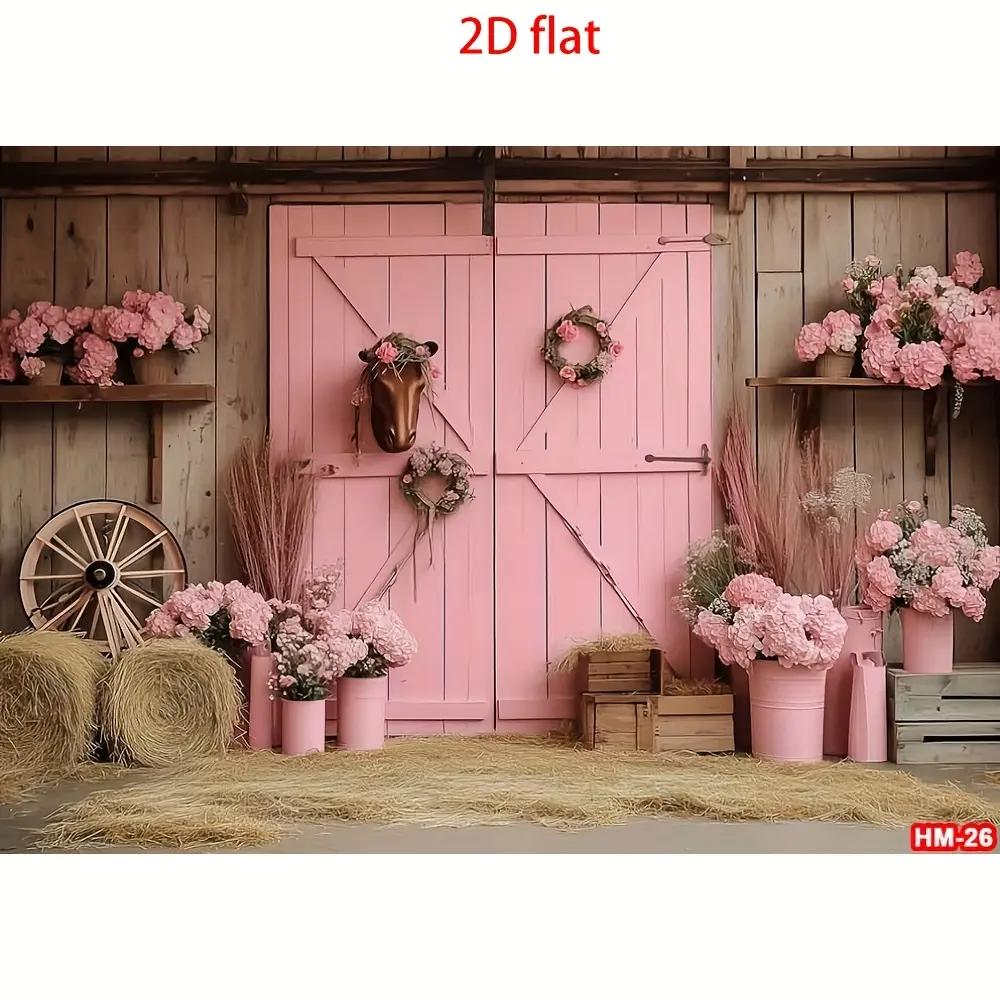 1pc Backdrop, , Western Cowboy Party, Pink Rustic Wooden Barn, with Cowboy Hats and Boots, Vintage Barn Decoration, Suitable for Girls' Birthdays, Children's Performances, Photo Studio, Cowboy Party, Events,