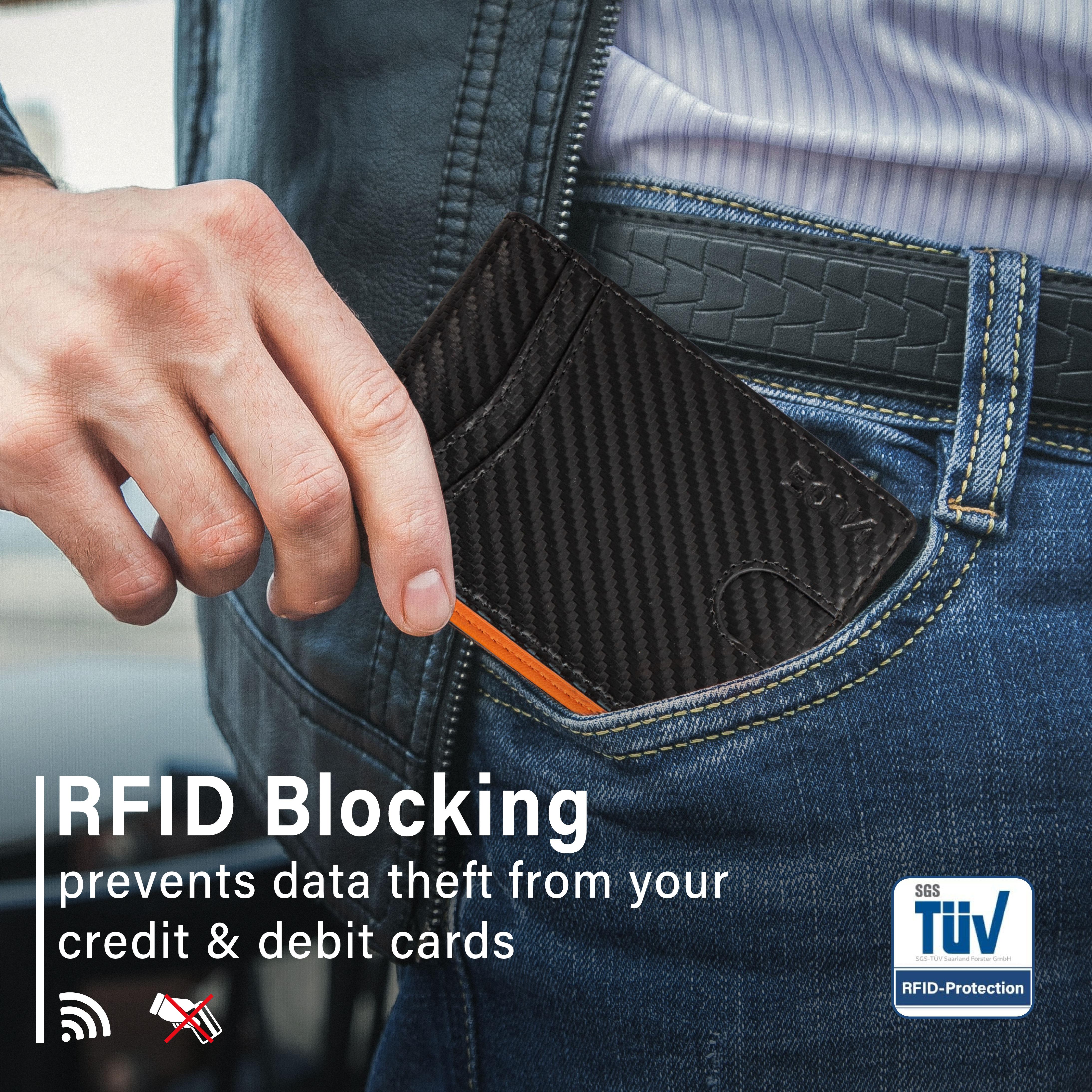 EOJN Slim Mens Wallet Front Pocket with 11 Slots Minimalist RFID Blocking Credit Card Holder Carbon Fiber  in Gift Box