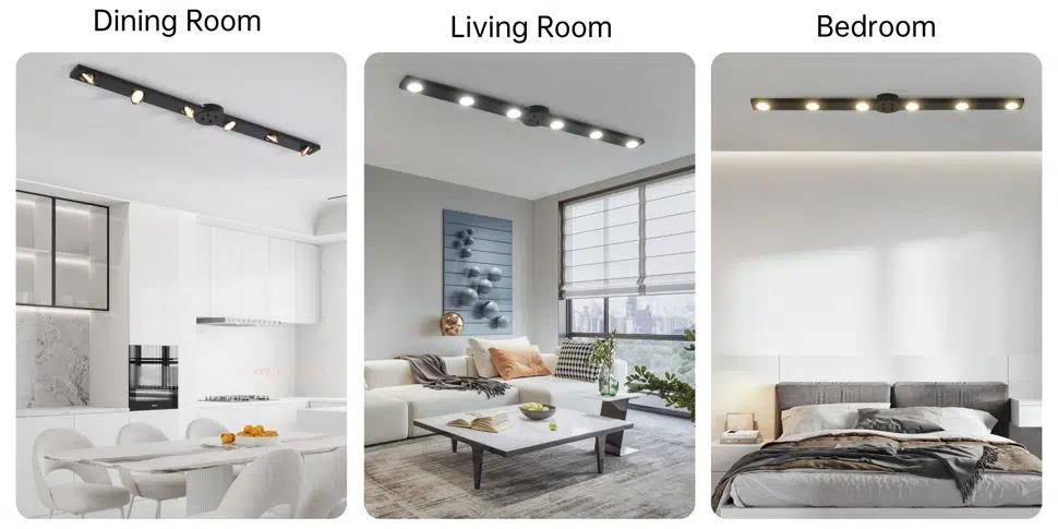 Garwarm Modern Dimmable LED Ceiling Light Track Lighting, 6 Lights Long Flush Mount Ceiling Light Fixture with Remote LED Chandelier for Bedroom Dining Room Kitchen 33W Black, for Home Design