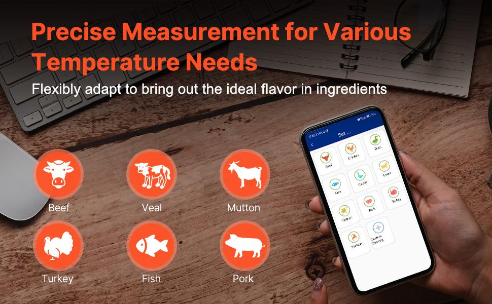 VEVOR Wireless Meat Thermometer, 500 ft Range Wireless Bluetooth Meat Thermometer, Digital Cooking Food Meat Thermometer, Waterproof Smart Meat Probe with One Probe, for Grilling, Smoker, BBQ Oven VEVOR Wireless Meat Thermometer, 500 ft Range Wireless Bluetooth Meat Thermometer, Digital Cooking Food Meat Thermometer, Waterproof Smart Meat Probe with One Probe, for Grilling, Smoker, BBQ Oven