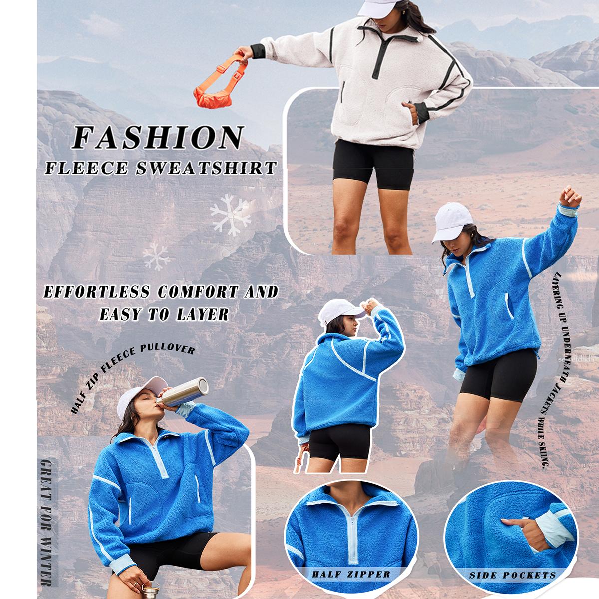 JovenPara Women's Half Zip Sherpa Fleece Pullover Oversized Long Sleeve Sweatshirt with Pockets Casual Hoodie Warm Fuzzy Sweater for Daily Wear JovenPara Women's Half Zip Sherpa Fleece Pullover Oversized Long Sleeve Sweatshirt with Pockets Casual Hoodie Warm Fuzzy Sweater for Daily Wear