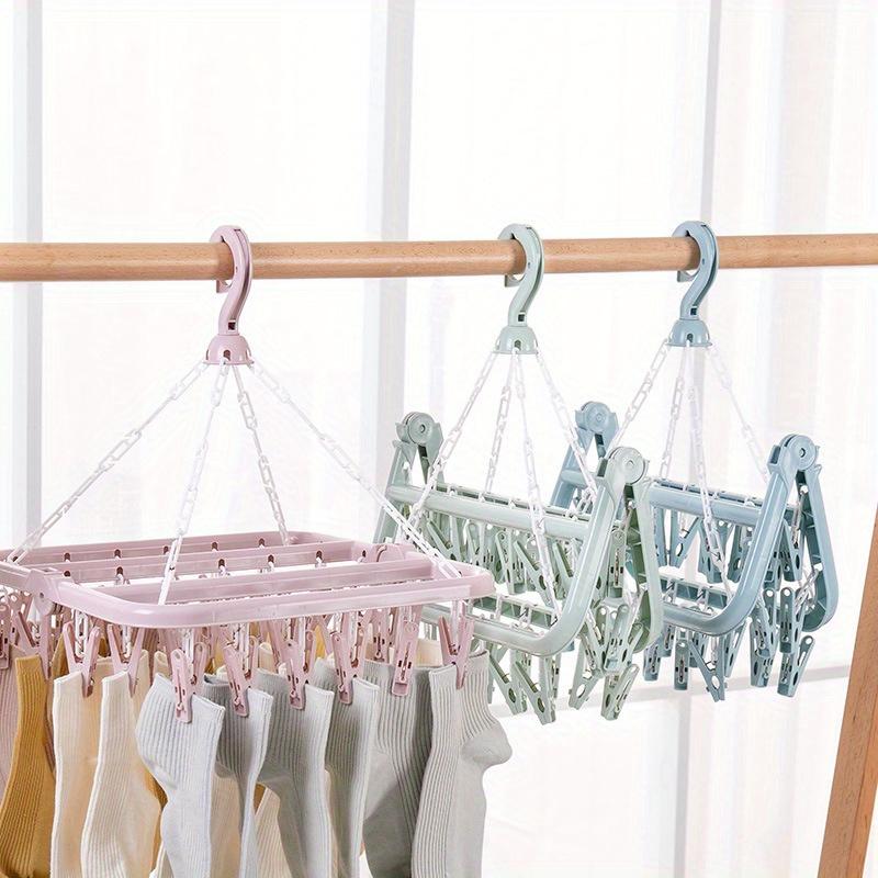 1PC Folding Clothes Hanger with Clips Multi functional Windproof and Sunscreen Clothes Hanger Folding Clothes Hanger Household Plastic Clothes Hanger 32 Clips