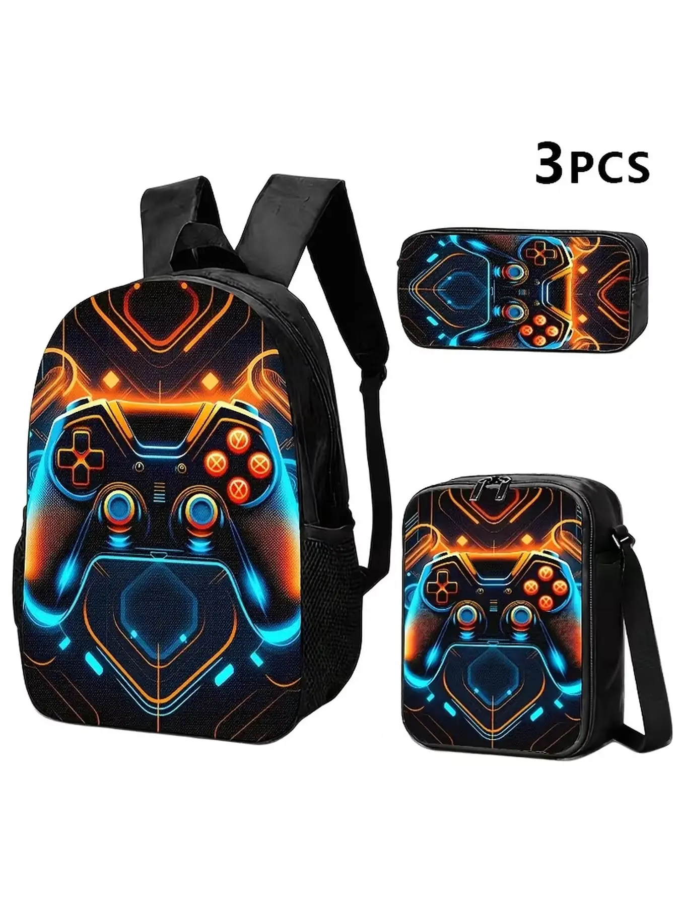 3Pcs Neon Vibrant Game Controller Graphic Backpack Set for Boys | Christmas Gift & Back to School Gift, School Backpack, Lunch Box & Pencil Case, Gaming Style Kids School Supplies
