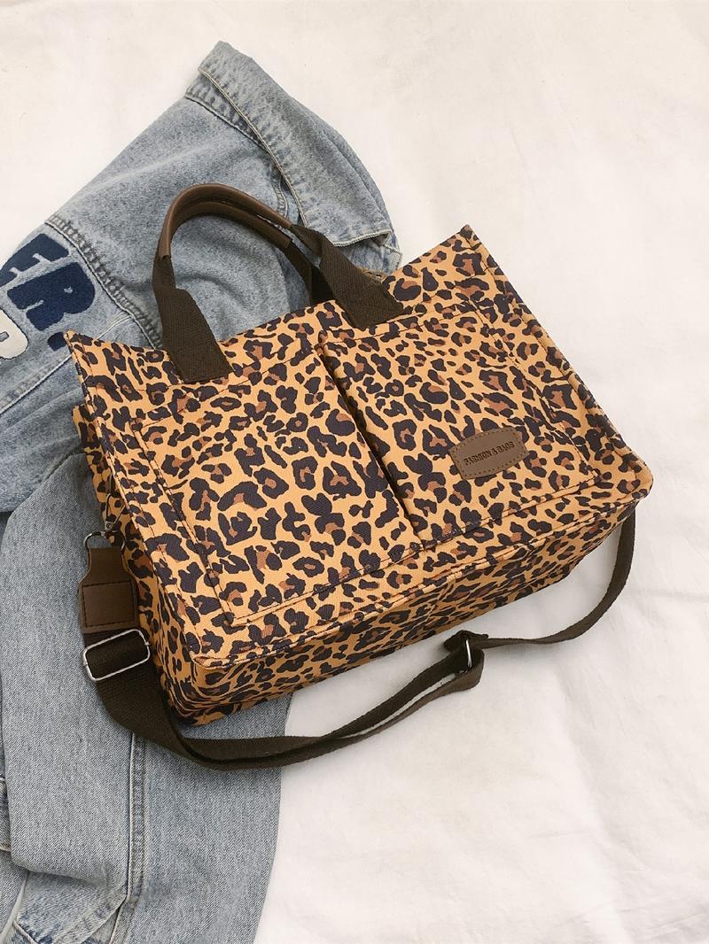 Fashion Leopard Pattern Adjustable Tote Bag, Casual Letters Patched Decor Shoulder Bag for Women, Trendy All-match Commuter Bag, Handbag Shoulder Bag
