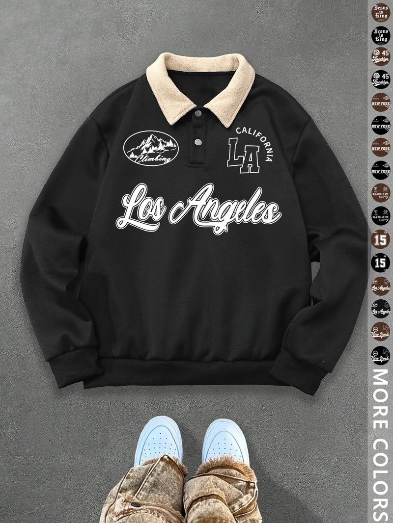 Unisex Y2K Style New York Letter Print Polo Sweatshirt, Thick Retro British Aesthetic Lamb Wool Collar Pullover for Streetwear Casual Wear