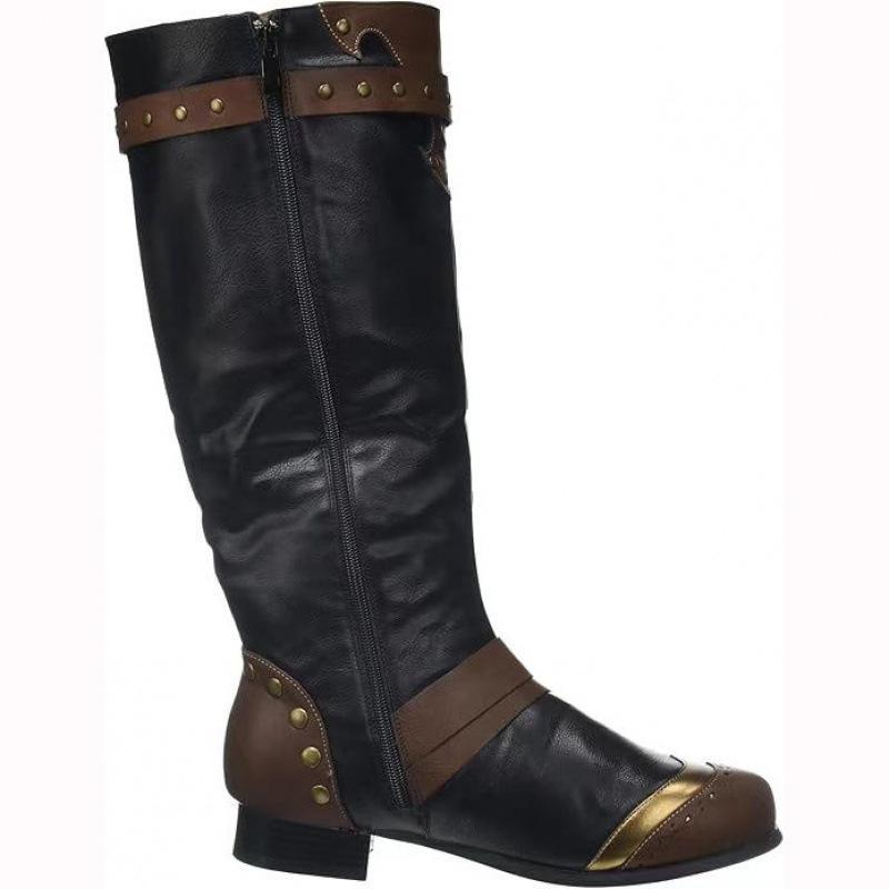 Men's Large-Size Medieval Steampunk Retro High Boots with Pockets - Time Traveler Cosplay, Halloween Pirate Footwear, Decor, Polyester