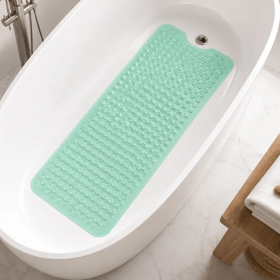 Bathroom Refresh Essential, 40 x 16 Inch Long Shower Floor Mat with Grip Suction Cups, Quick-Drain Perforated Bathtub Liner, Soft Rollable Tub Insert for Smooth Shower Bases, Apartment, Dorm, RV and Family Bath Use, Multi-Color Options