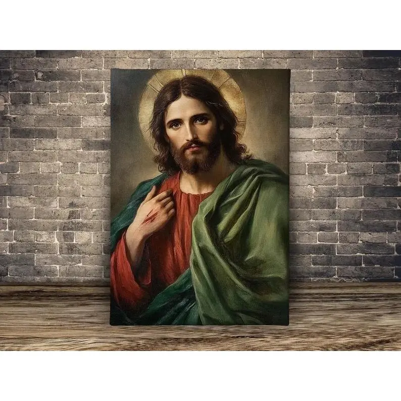 Vintage Jesus Painting, Jesus Christ Canvas, Faith Poster Print, Christian Wall Art, Holy Decor