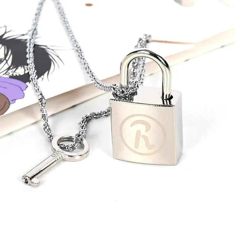 Anime NANA Honjo Ren Lock & Key Necklace, Silver Plated Couple Pendant Necklace, Punk Grunge Jewelry for Fans & Cosplay