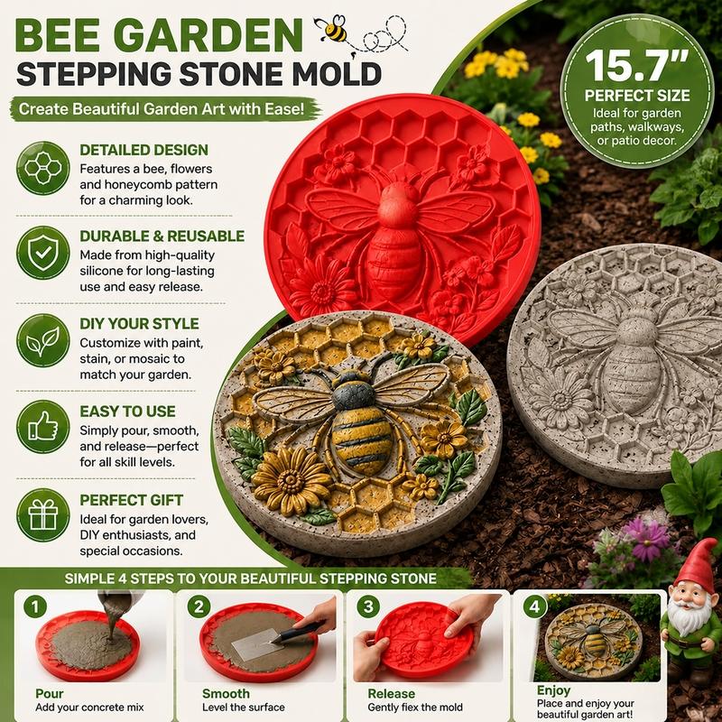 DIY garden decor,Reusable concrete mold,Silicone Stepping Stone Mould｜Outdoor Garden Ornament, DIY Concrete Craft, Re‑usable Mold to Make Unique Garden Pathway Art#GardenSteppingStoneMold #DIYGardenDecor#ReusableConcreteMold