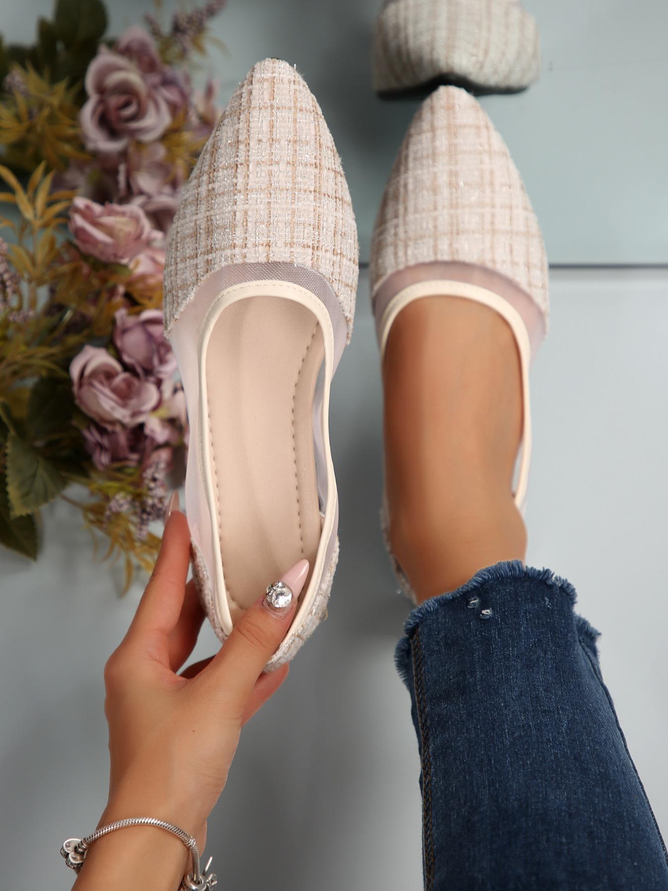 Women's Casual Slip-On Soft Sole Flats Size 36-42, Comfortable All Season Shoes, Breathable Mesh Patchwork Design, Pointed Toe Low Heel, Footwear
