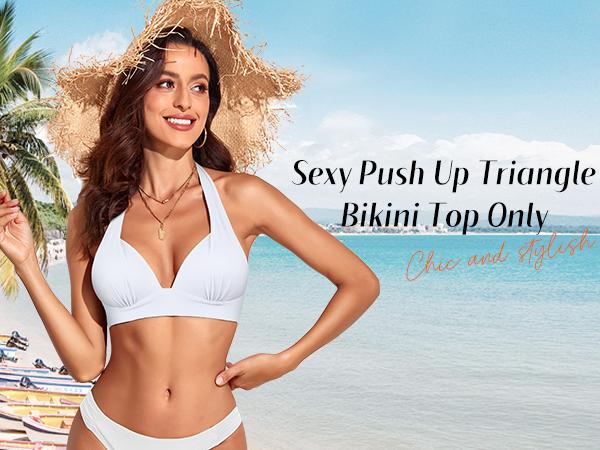 Hilor Women's Push Up Bikini Top Sexy Triangle Top Swimsuit Halter Bathing Suit Swim Tops
