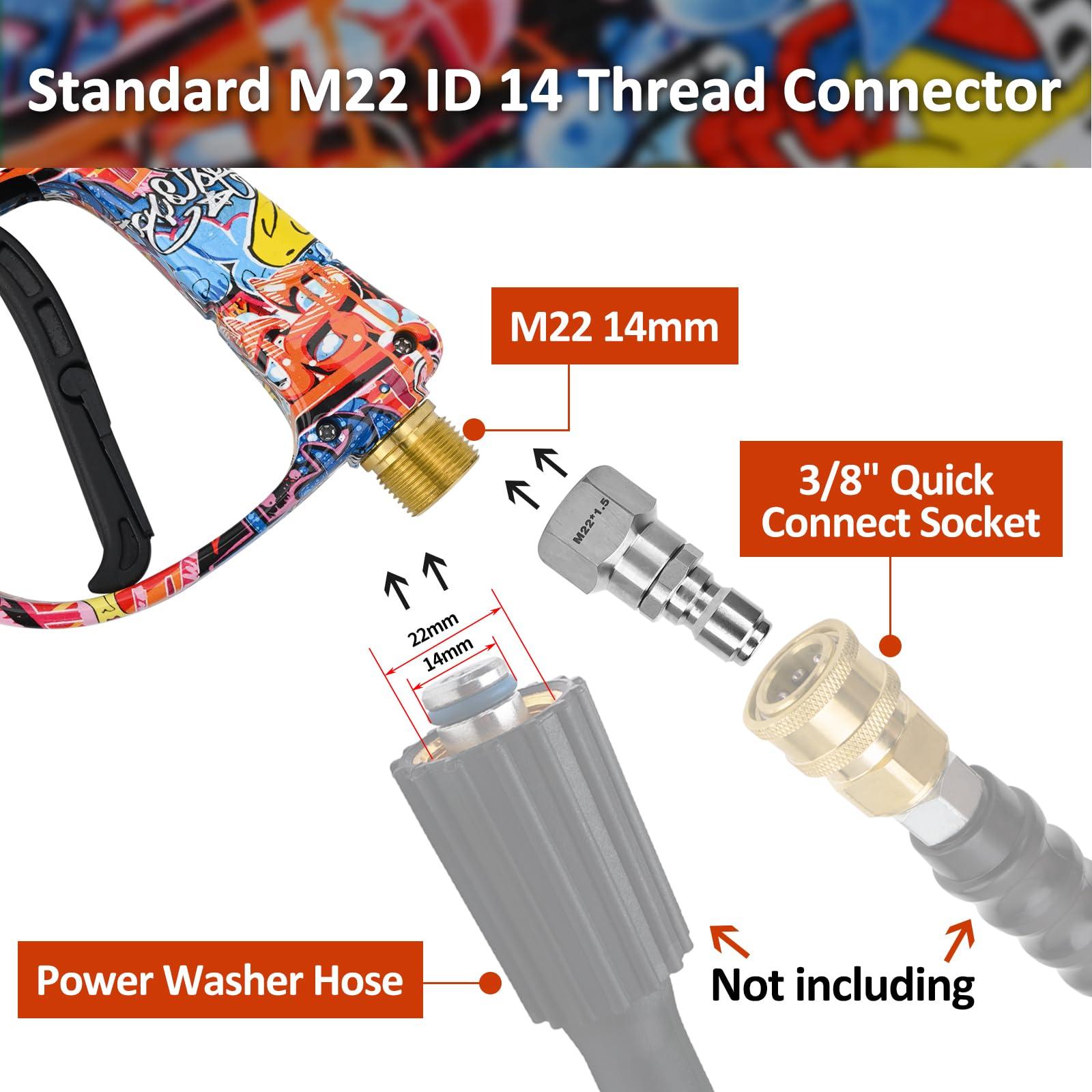 BEAR FORCE High Pressure Washer Foam Cannon Kit 3000PSI, FOR PRESSURE WASHER, Spray Gun Power Washer Short Handheld with M22 Inlet-14mm & Foam Cannon Foam Gun with 5 Nozzles Tips #035 & 3/8'' Quick Connector, Snow Foam Lance, 1 Liter, Car Washing