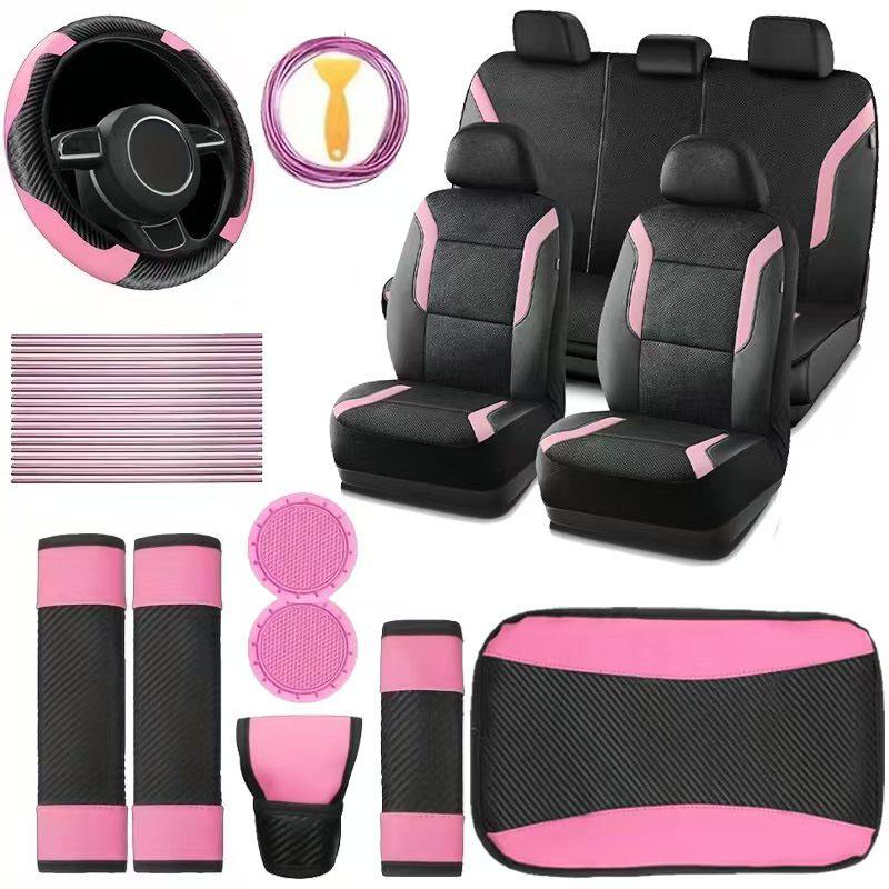 39pcs Car Interior Set, 5-Seat Memory Foam Thick Mesh Car Seat Cover, Leather Steering Wheel Cover Shoulder Cover Armrest Box Mat Coaster Shift Lever Cover Air Conditioning Vent Decorative Cover, Car Interior Kit