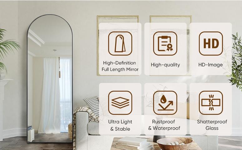 Arched Full Length Mirror, 58"x18" Arched Floor Mirror, Glassless Mirror Full Length with Stand, Floor Mirror Freestanding, Wall Mounted Mirror for Bedroom Living Room big  mirror interior home christmas 2024 ornament Arched Full Length Decorative Mirror
