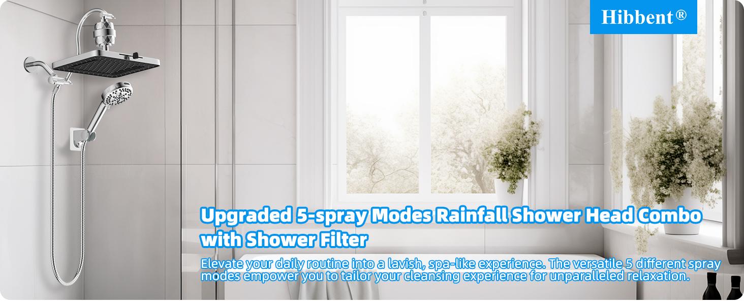 Hibbent Upgraded 5-spray 13'' Dual Filtered Rainfall Shower Head Combo, High Pressure 10-setting Handheld Shower Head with 12'' Adjustable Extension Arm, 20 Stage Shower Filter, 71'' Hose, Hibbent Upgraded 5-spray 13'' Dual Filtered Rainfall Shower Head Combo, High Pressure 10-setting Handheld Shower Head with 12'' Adjustable Extension Arm, 20 Stage Shower Filter, 71'' Hose,