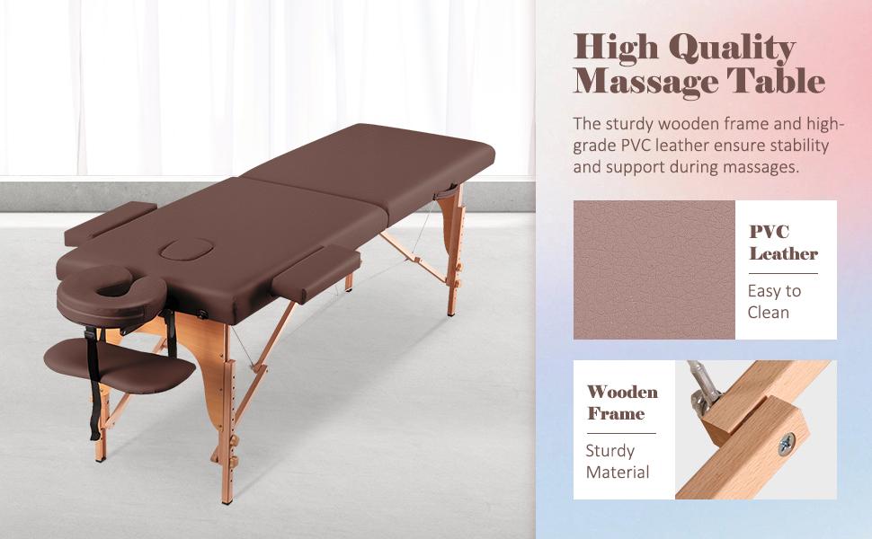 Massage Table Portable Wide Massage Bed 84 Inches Spa Bed 2 Fold Table 9 Heigh Adjustable Carry Case Salon Bed Face Cradle Bed Brown