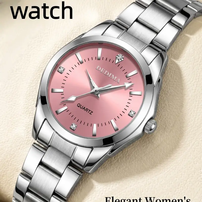 Women's Elegant Round Dial Stainless Steel Strap Waterproof Quartz Watch, Modern Fashionable Wristwatch, Fashion Watch for Party, Daily Decor, Trendy All-match & Exquisite Watch for Birthday Gift with Box
