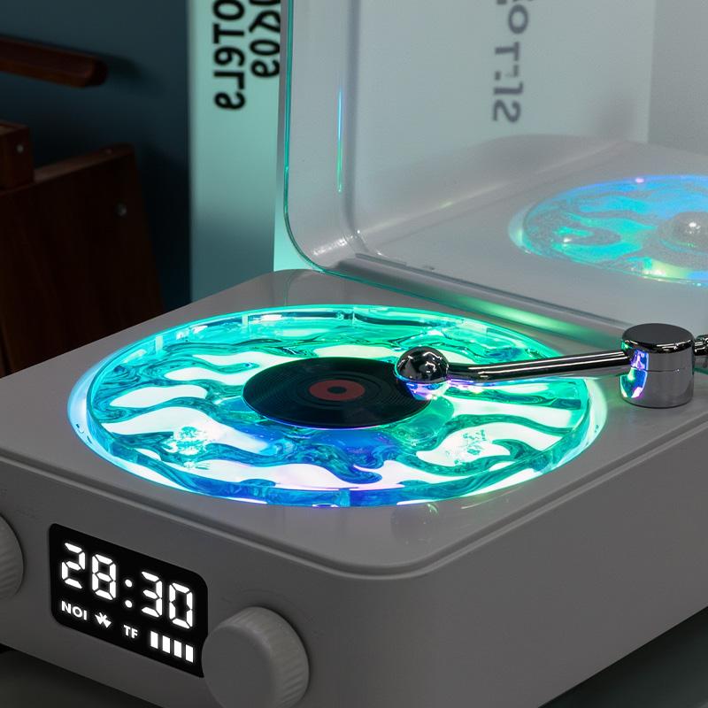 Waves Vintage Vinyl Record Player Bluetooth Speaker with Adjustable Ambient Night Lights, 4-Mode Wireless Audio Turntable wall lights