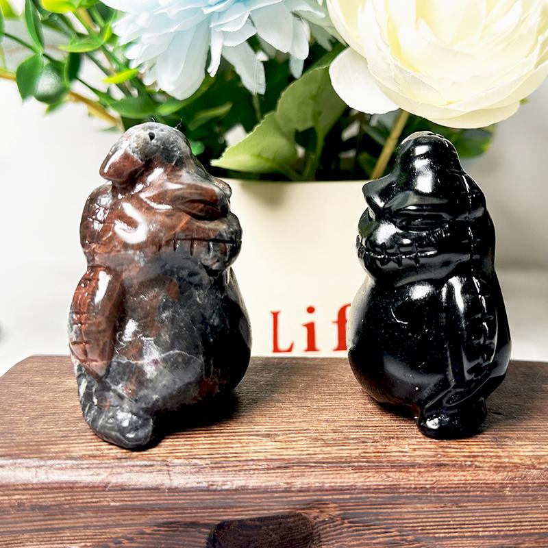 New Arrival Natural Black Obsidian Oogie boogieGhost Carvings Yooperlite Crystal Figurines For Halloween