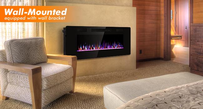 KISSAIR Electric Fireplace Insert: Touchscreen & Remote Control, Overheat Protection, 12 Flame/LED Bed Colors (Auto-Dimming), Ultra-Thin & Quiet Sleep Mode