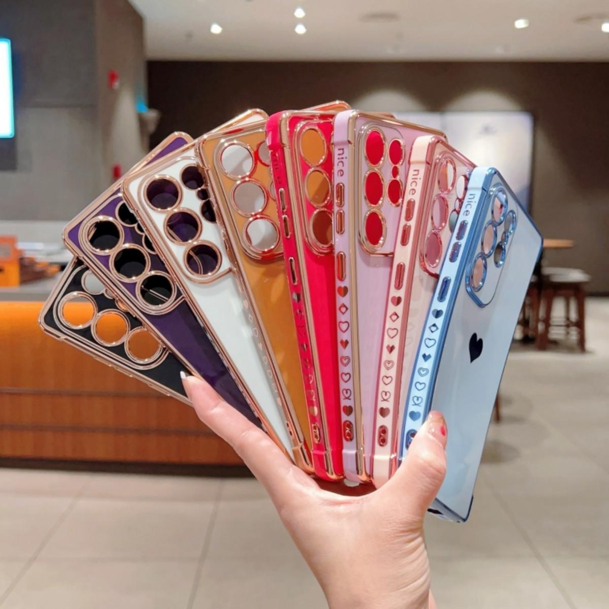 Electroplated Solid Heart Phone Case Cover for Samsung Galaxy S26 S25 S24 S23 S22 S20 Fe S21 Ultra S22 Plus, Multiple Colors Available