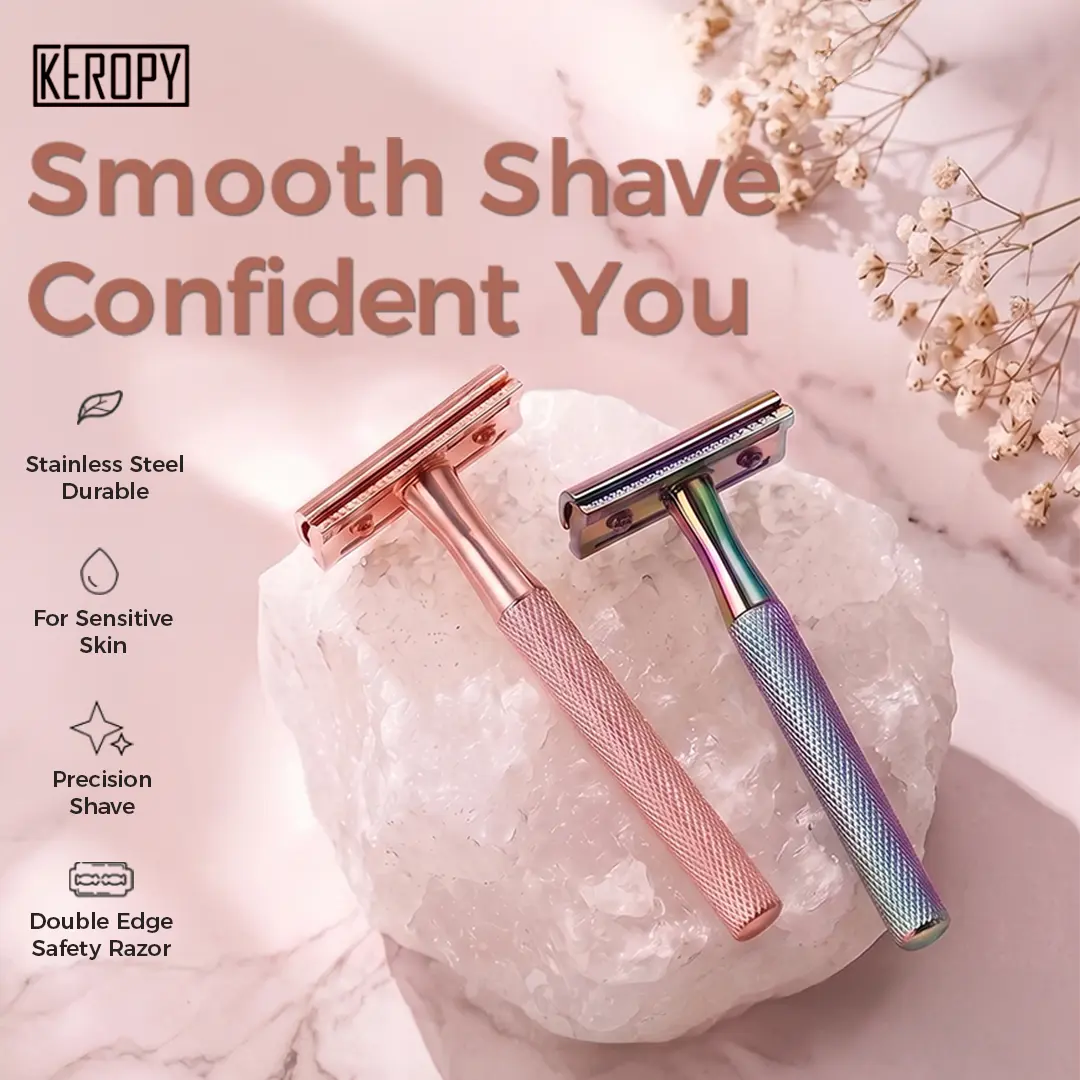 Women's 3-Piece Double-Edge Safety Razor for Body Care & Hair Removal - 10 Blades, Sensitive Skin & Smooth Shave