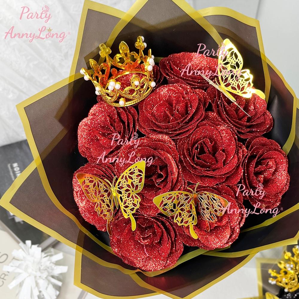 Glitter Rose Bouquet, 1 Count Eternal Artificial Rose Bouquet with No Assembly Required, Romantic Valentine's Day, Wedding, Anniversary and Engagement Gift, Glitter Rose Birthday and Christmas Gift, Artificial Roses Bouquet #TOP PICKS