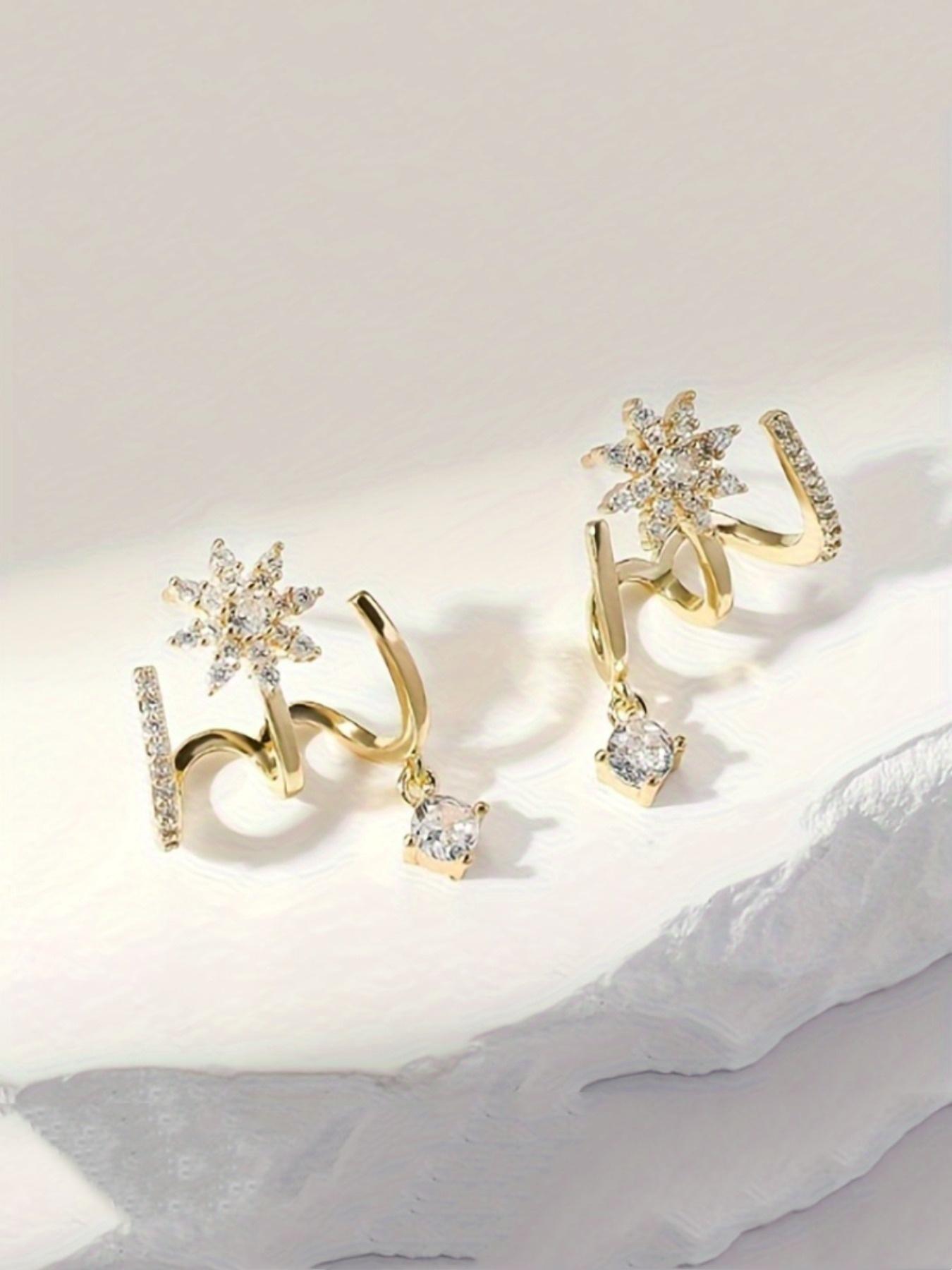 1 Pair Rhinestone Sunflower Claw Earrings, Unique Women's Evening Party Jewelry, Fashionable Accessories for Special Occasions