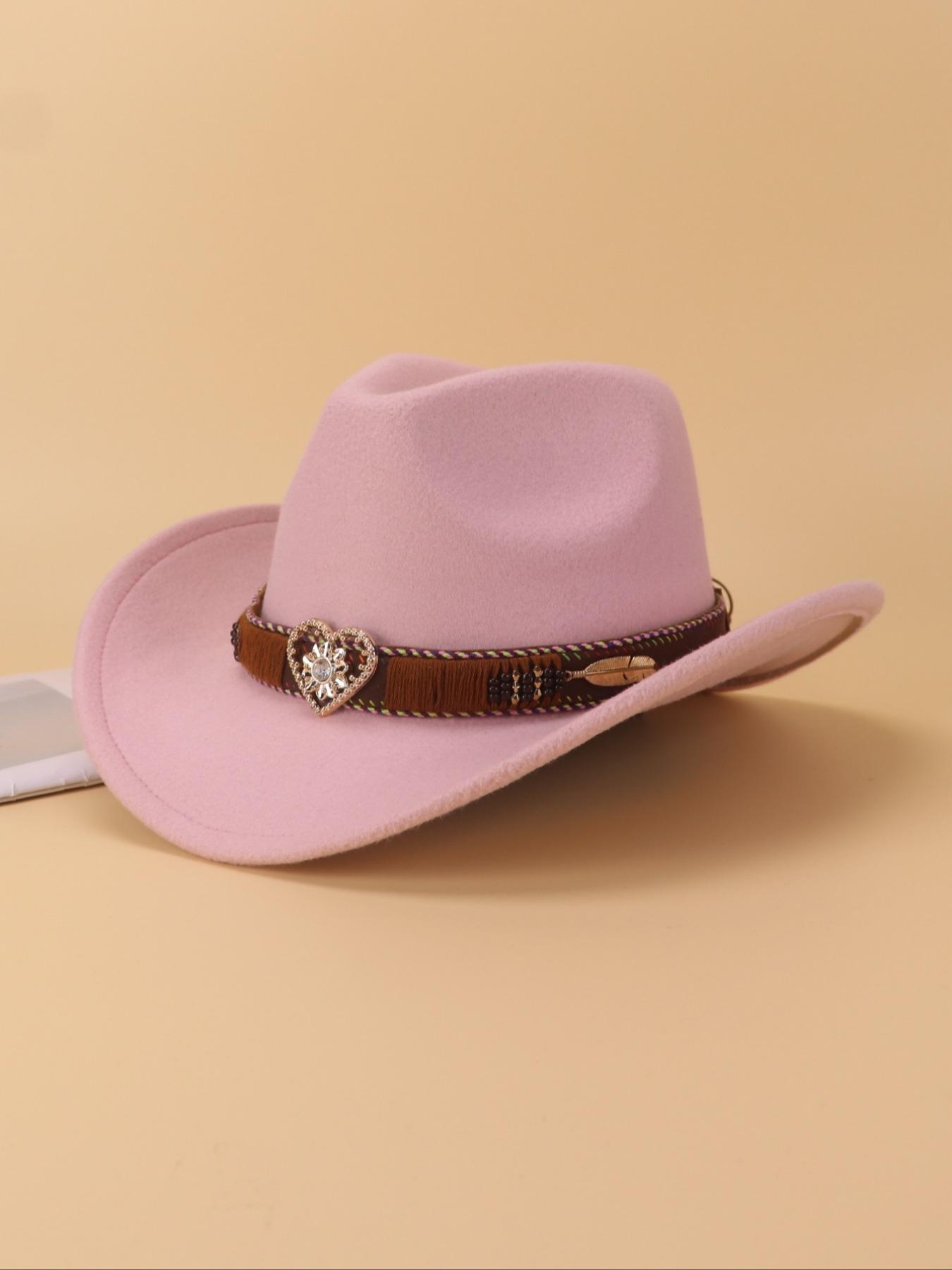 1PCS Unisex Rhinestone Heart Decorative Western Cowboy Hat, Vintage Polyester Style, Perfect for Western Theme Parties, Casual Wear, Daily Use