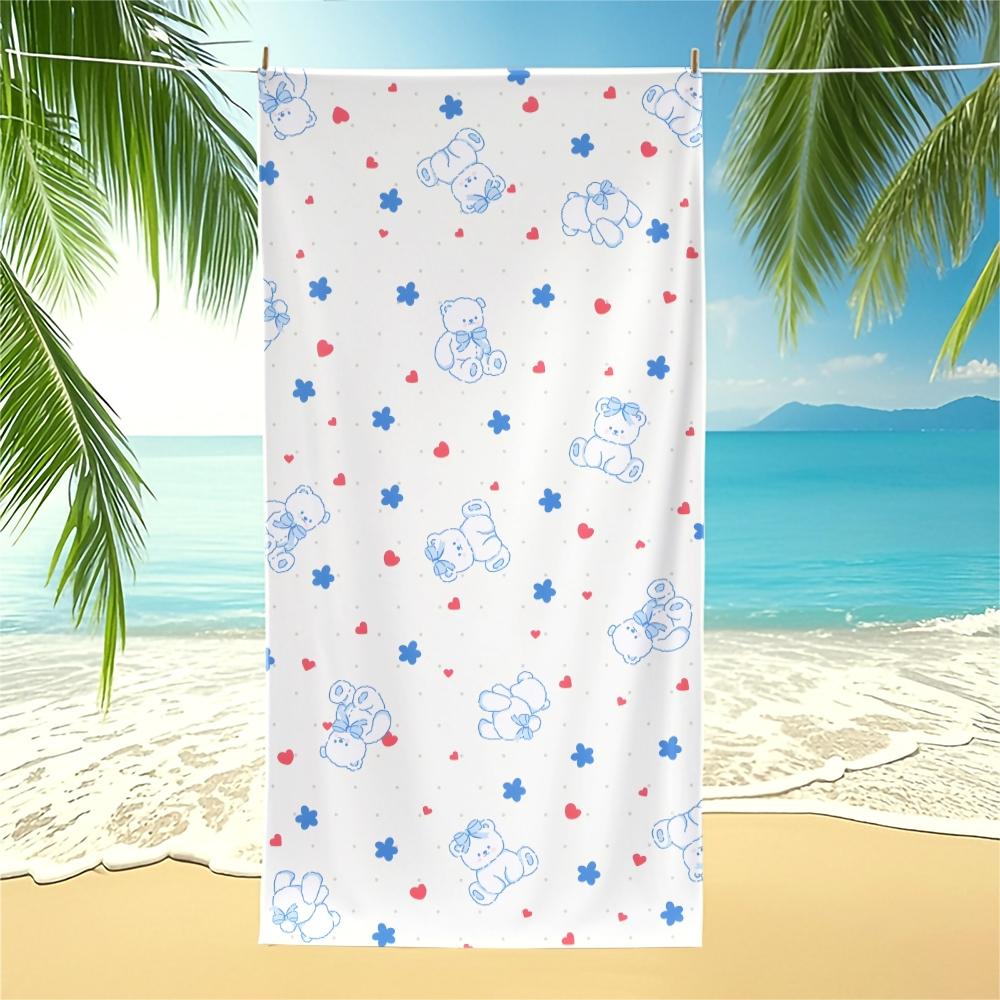 Cartoon Teddy Bear Beach Towel, Cute and Fresh Print Design, Lightweight and Quick-Drying Towel, Suitable for Teens and Children at the Poolside, on Vacation, Travel, and Outdoor Summer Use, Lightweight