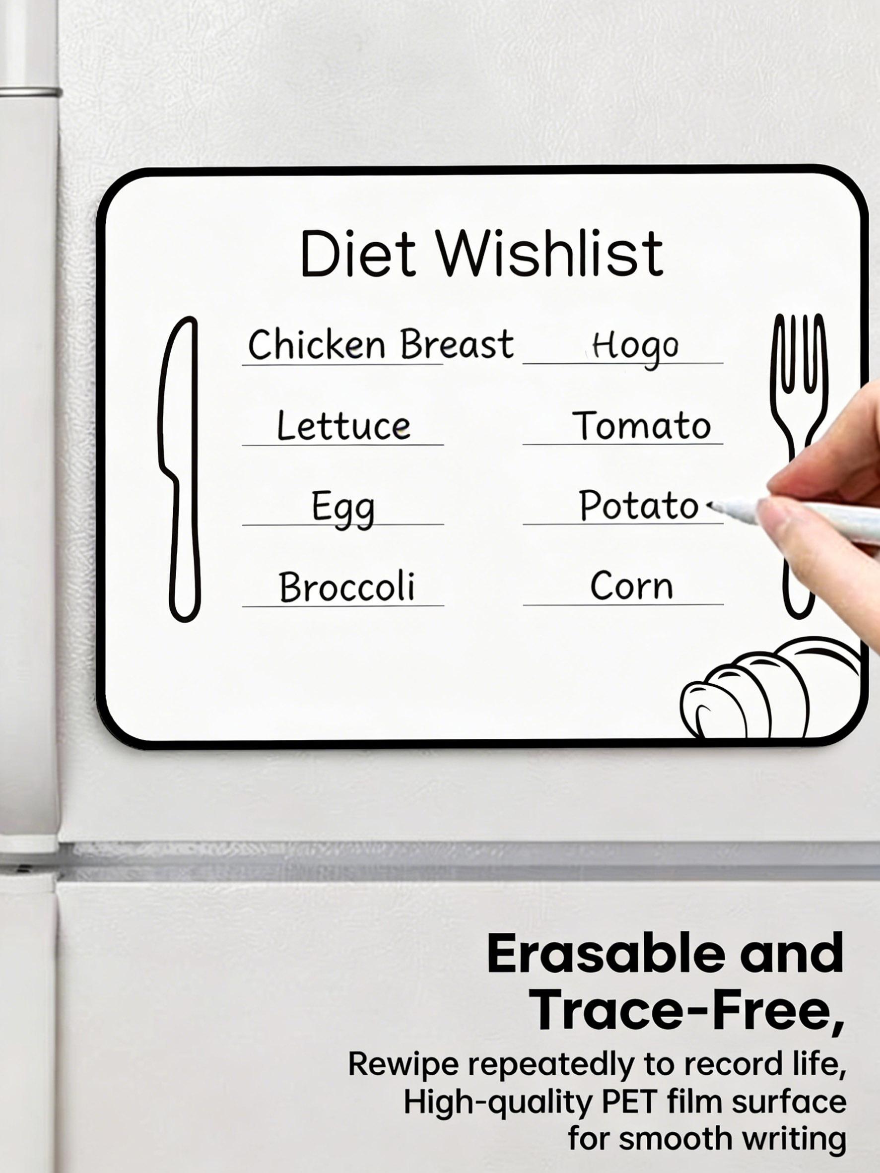 Magnetic Fridge Whiteboard Menu, Daily Shopping List Notebook, Durable Easy Clean, Strong Magnet, Perfect for Recipes Grocery Notes