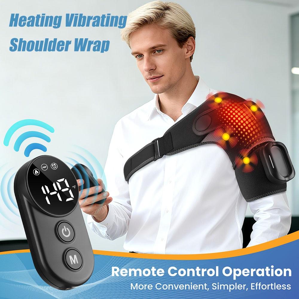 Electric Heating Vibrating Shoulder Wrap Pad with Remote Control, 4 Motor Vibration, 5 Intensity Levels, Universal Left and Right Shoulder Massage Support Belt Strap, Relaxing Gift