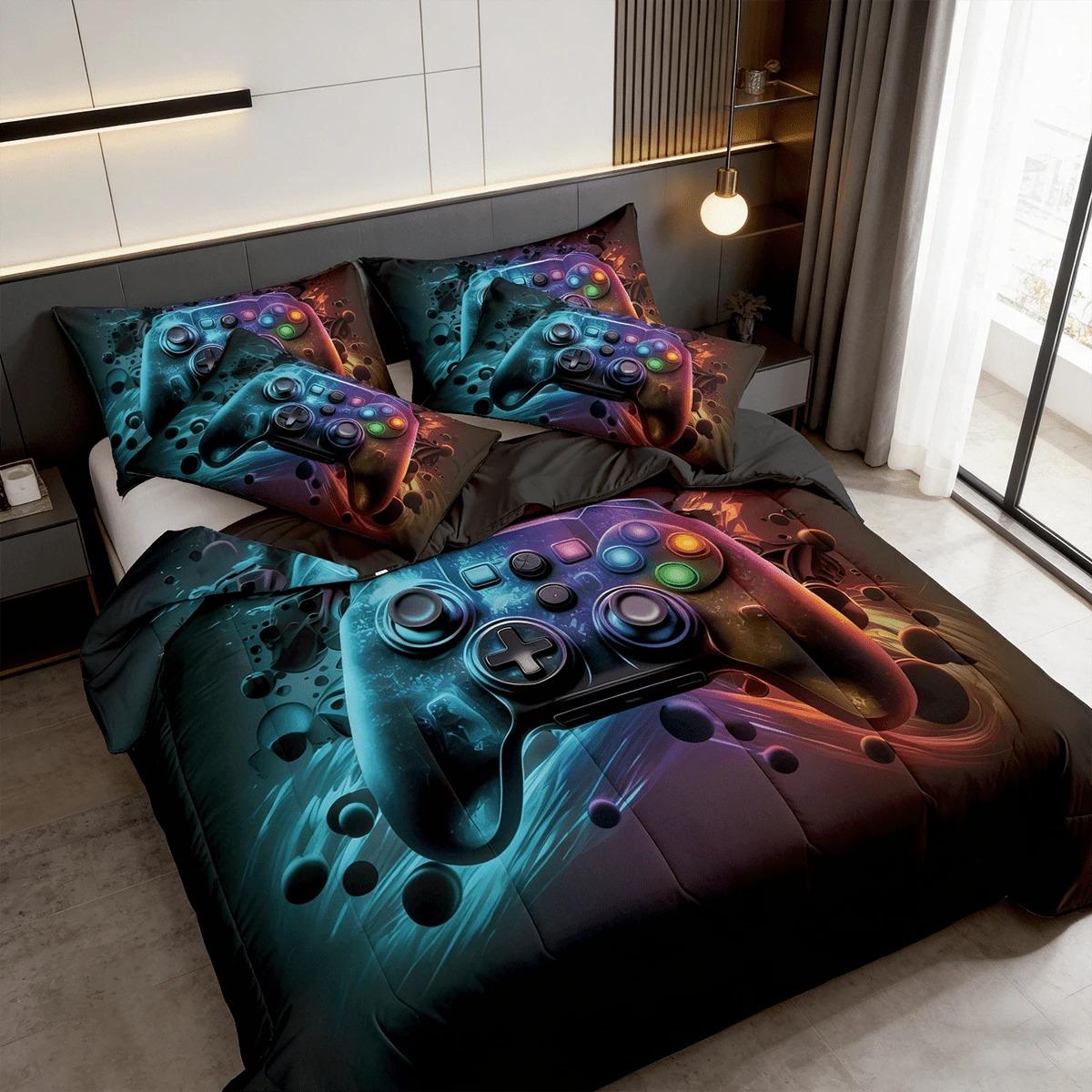 3-Piece Universal Game Theme Quilt Set for Men and Women - Soft, Lightweight, Breathable, 200gcm Quilted Filler, Includes 1 Quilt and 2 Pillowcases (Excluding Pillow Core) Bedroom Dormitory Air Conditioning Room Game Enthusiasts Gift Universal