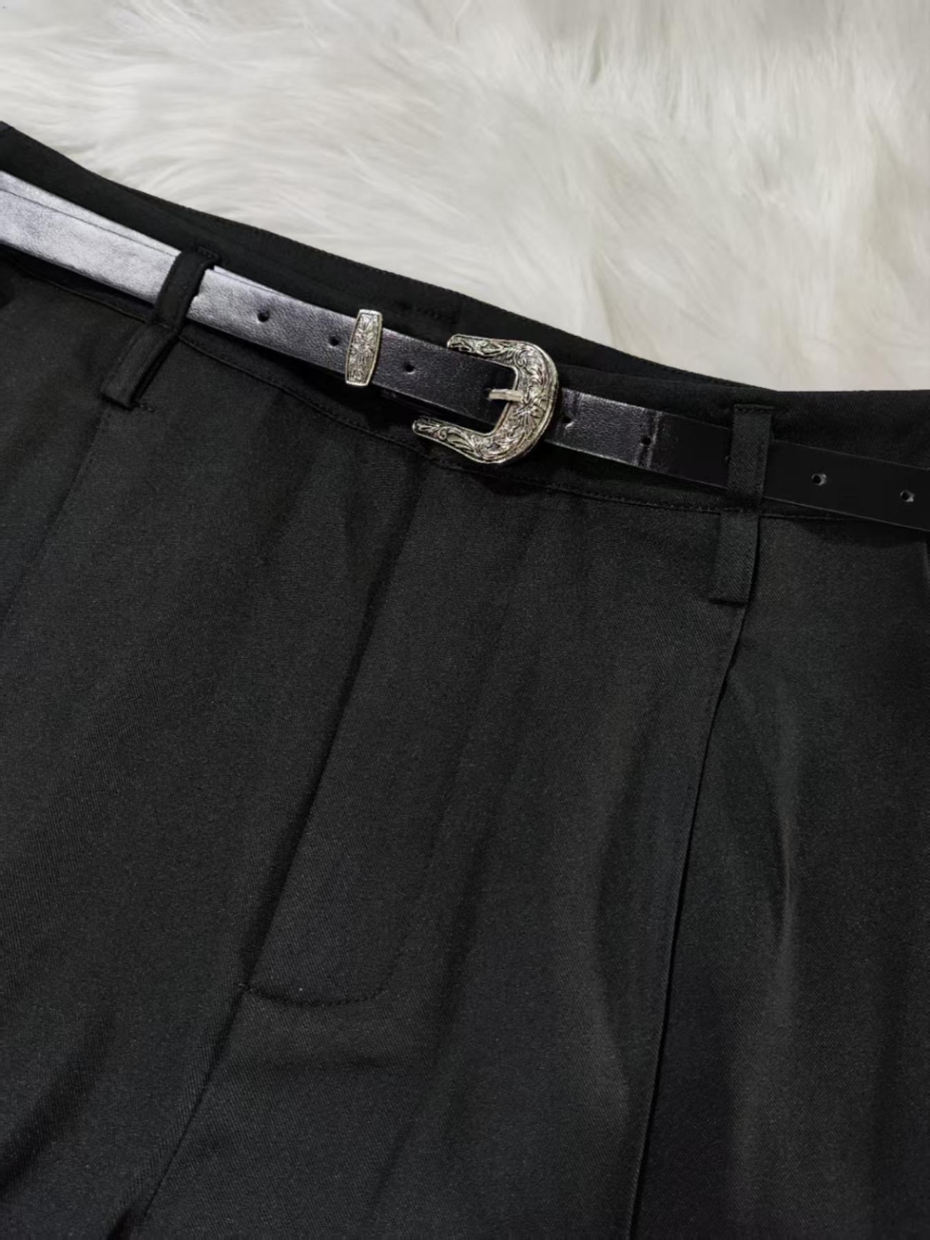 Women's Elastic Waist Solid Color Zipper Button Pocket Wide Leg Trouser Pants, Elegant Commuter Multi-Functional Office Wear Womenswear