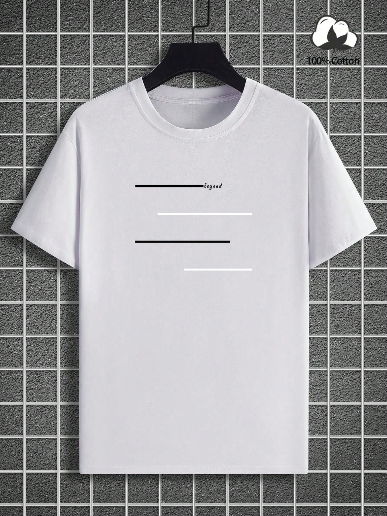Unisex Minimalist Line Legend Short Sleeve T-Shirt, Japanese Style Loose Fit Cotton Top, Summer Casual Streetwear, Slim-Fitting H-Type