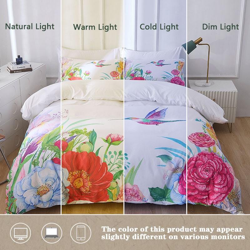 3pcs Plant Flower Hummingbird Bedding Set, Includes 1 Duvet Cover + 2 Pillowcases, Comfortable Sleep, Durable Material, Perfect Gift for Dorm Room