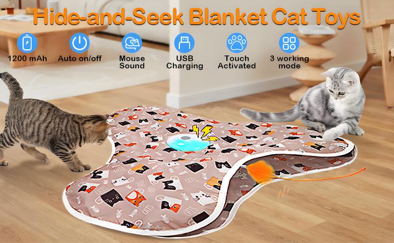 Interactive Cat Toys Rechargeable Moving Concealed Wand Feather Automatic Chargeable Indoor Kitten Exercise Kicker Mouse Squeaky for Indoor Bored Cats 1200mAh Battery Included 3 Modes Fun Game with Real Mouse Sounds Stocking Stuffers for cat kitty