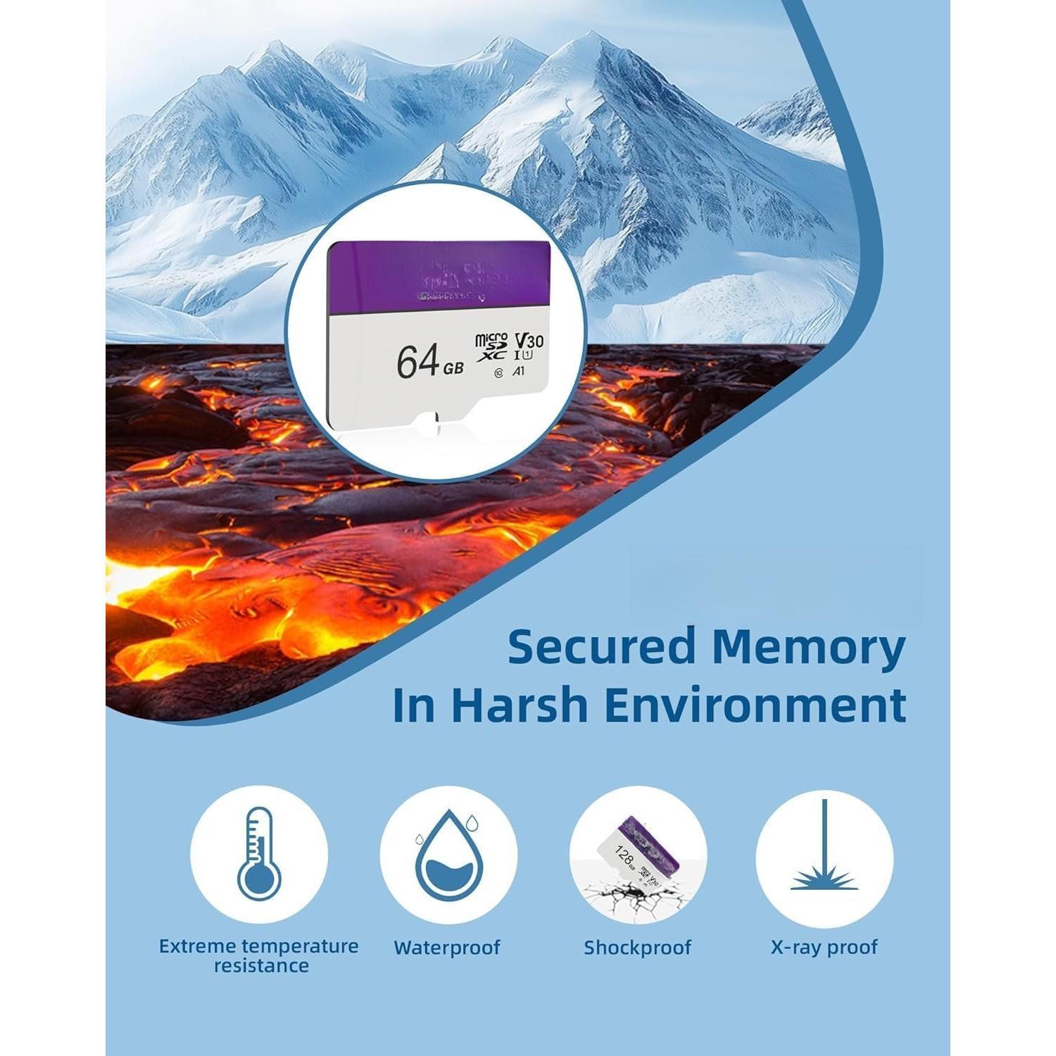 SDXC Memory Card 64GB Pack,  Camera Plus TF Card with Adapter, 90MB/s Read Speed, 4K UHD&5K Video Support, U1 V30 A1 Rated, for  Camera, Smartphone, Drone, Tablet, PC