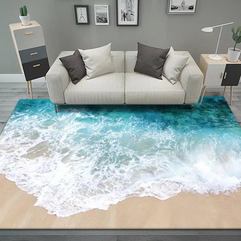 2D Ocean Wave Beach Flannel Area Rug - Realistic Sea Foam Sandy Shore Print Soft Mat for Living Room & Bedroom, Non-Slip Coastal Home Decor #OceanWaveRug #BeachSeafoamMat #CoastalHomeDecor #2DSeaCarpet #NonSlipFlannelRug