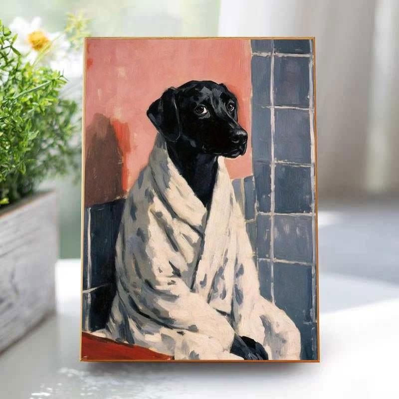 Vintage Dog Art Print, Fun Animal Canvas Painting, Bathroom Decor, Gift for Friends, Moving House Present, Ideal for Animal Lovers