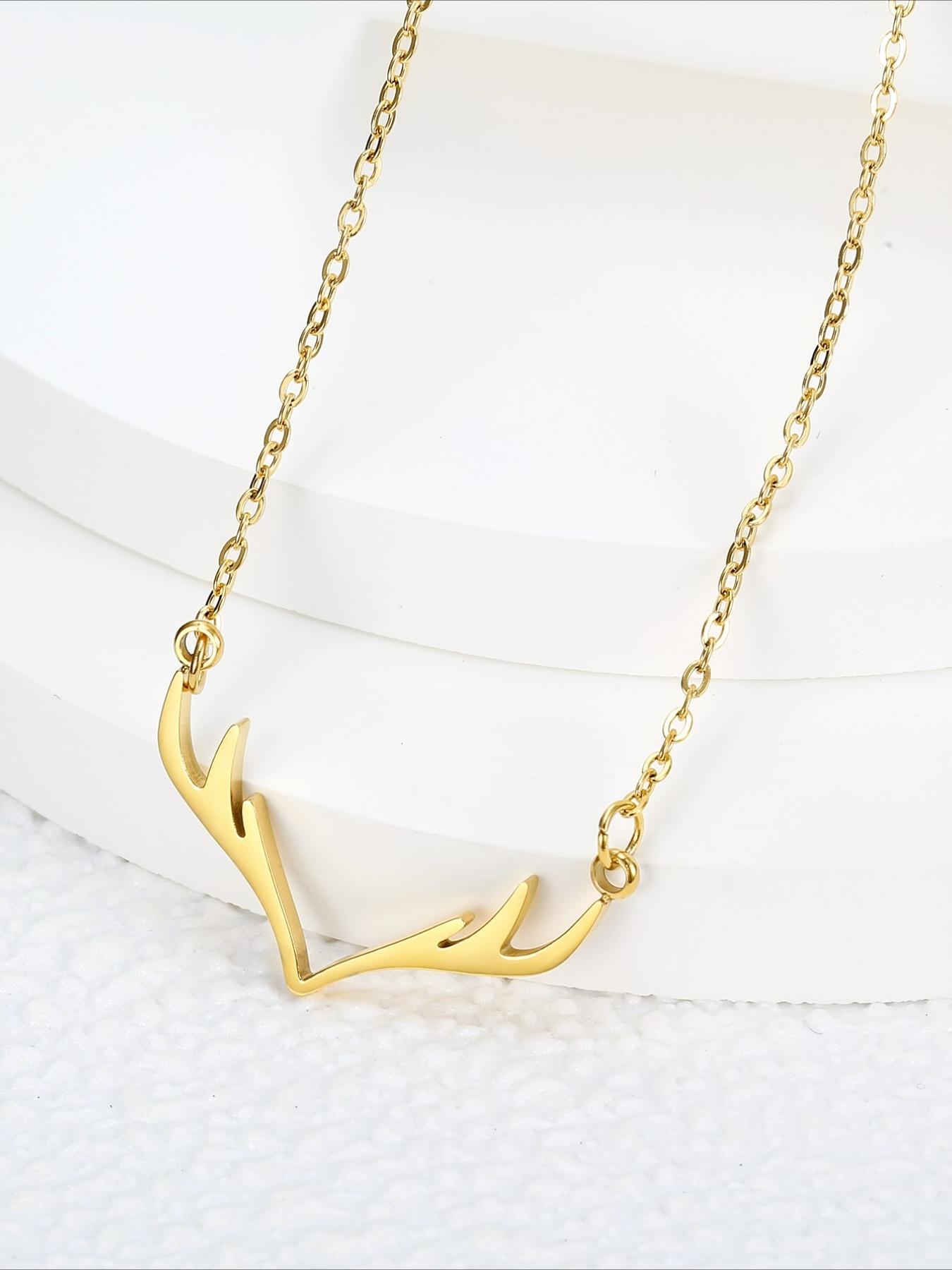 Small Niche Design Deer Antler Pendant Necklace Made of Stainless Steel That Does Not Fade and Is Versatile for Daily Necklaces