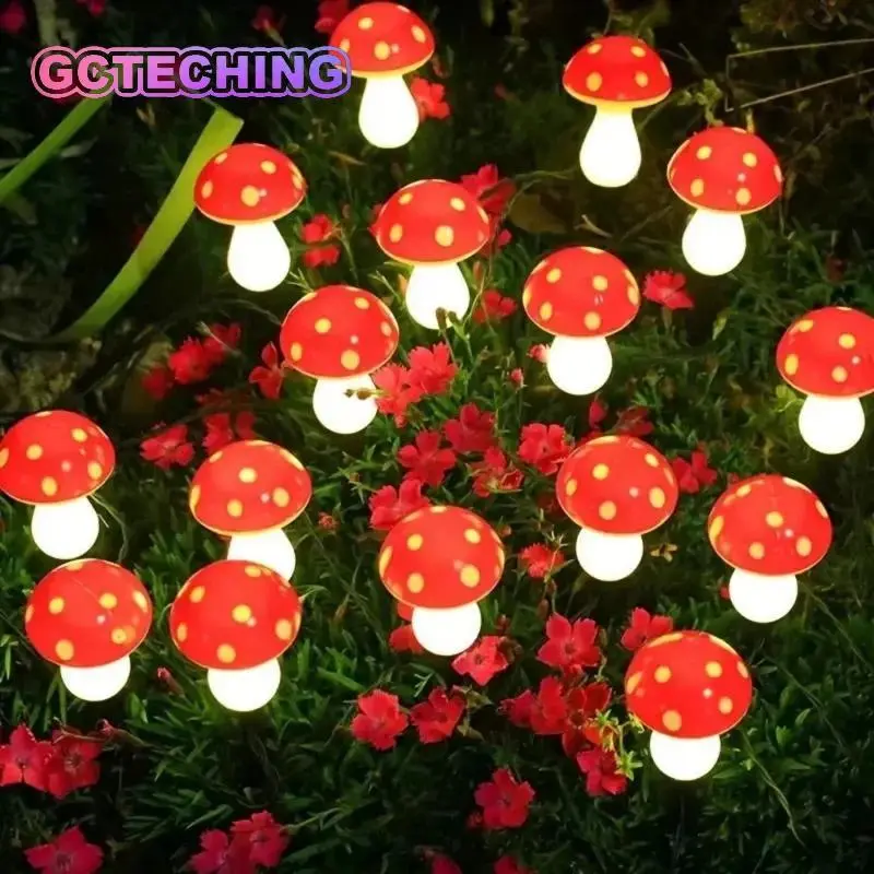 Solar Outdoor Lights, Cute Garden Mushroom Outdoor Decorative Pile String Lights, Solar Waterproof Outdoor Lights