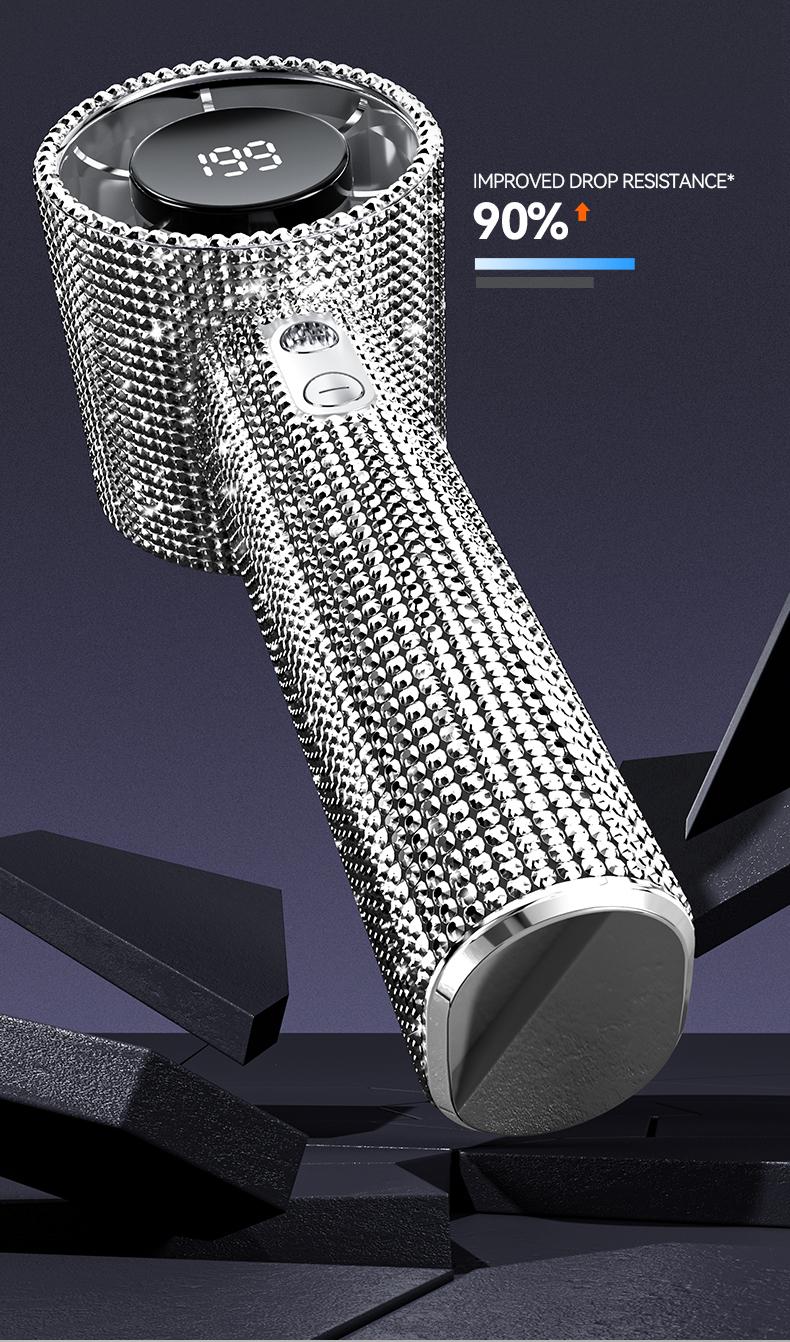 MGALL S5 Full Diamond Luxury Craftsmanship Portable Handheld Turbo Fan, 3 Gear Wind, Rechargeable Long  Battery Life Hand Fan With Digital Display For Outdoor Activities, Travel, Office,Wonmen's gift