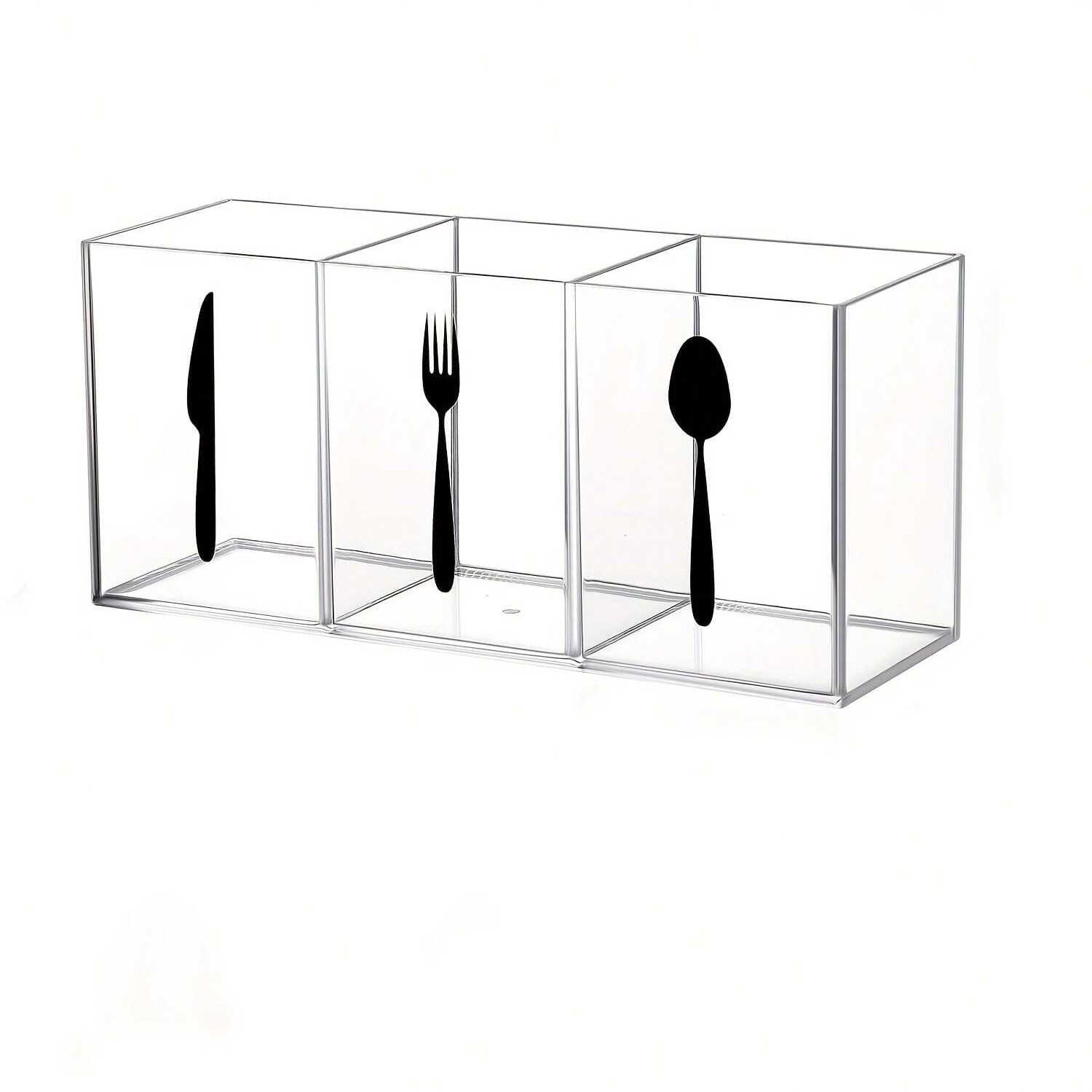 Acrylic Storage Box for Silverware Kitchen Large Capacity Multi-Compartment Utensil Rack, Plastic Cutlery Organizer, Desktop Pen Holder